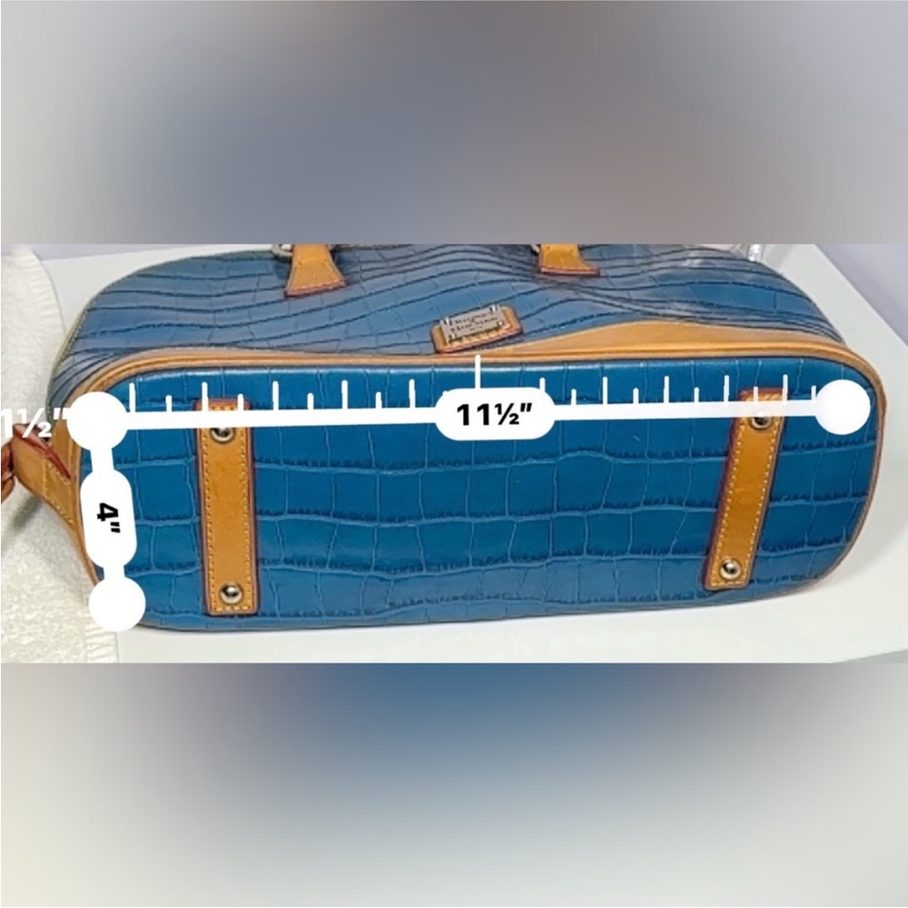 Dooney & Bourke Blue Croc-Embossed Satchel with Tan Trim - Picture 4 of 6
